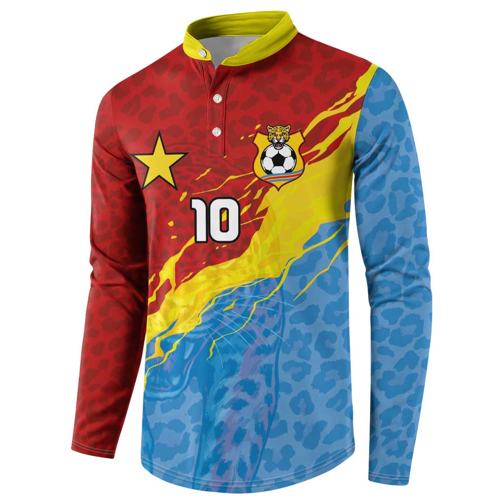 Custom DR Congo Leopards Football Button Sweatshirt Abstract Leopard Pattern With National Colors And Crest