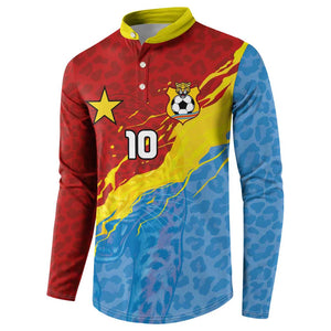 Custom DR Congo Leopards Football Button Sweatshirt Abstract Leopard Pattern With National Colors And Crest