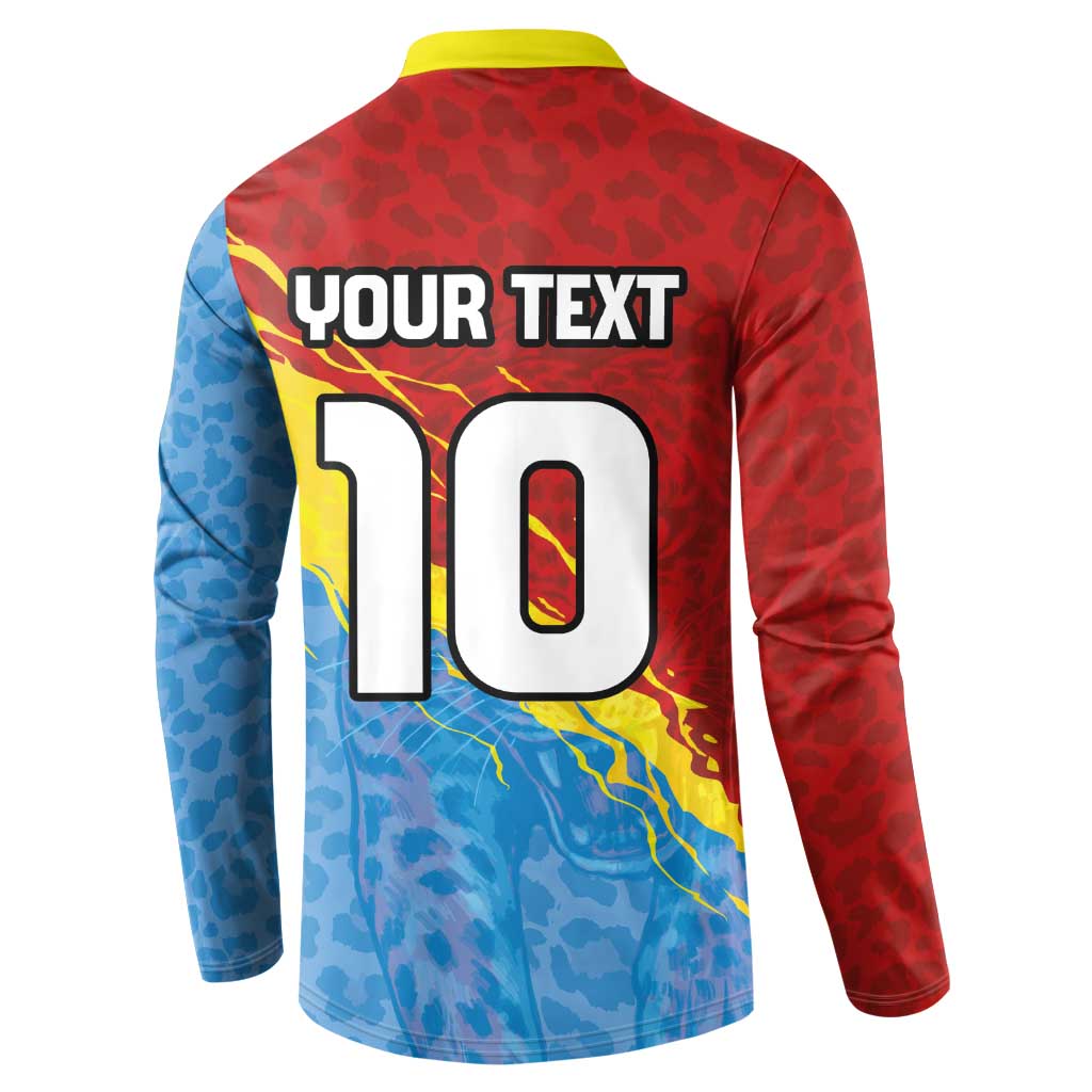 Custom DR Congo Leopards Football Button Sweatshirt Abstract Leopard Pattern With National Colors And Crest