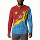 Custom DR Congo Leopards Football Button Sweatshirt Abstract Leopard Pattern With National Colors And Crest