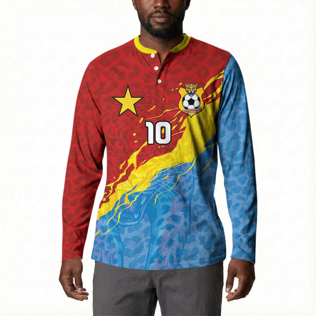Custom DR Congo Leopards Football Button Sweatshirt Abstract Leopard Pattern With National Colors And Crest