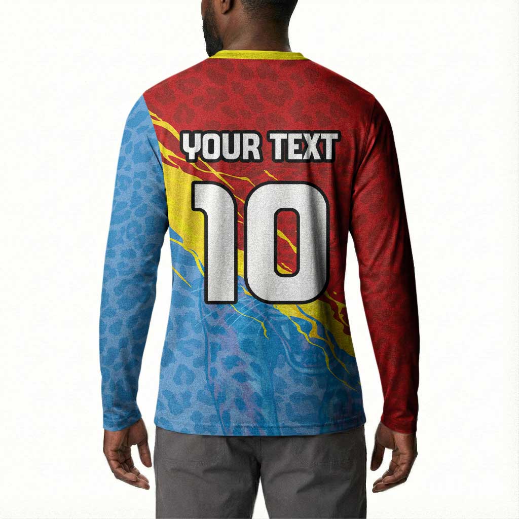 Custom DR Congo Leopards Football Button Sweatshirt Abstract Leopard Pattern With National Colors And Crest