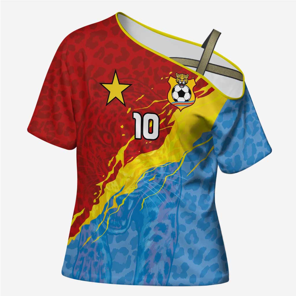 Custom DR Congo Leopards Football Cross Shoulder Shirt Abstract Leopard Pattern With National Colors And Crest