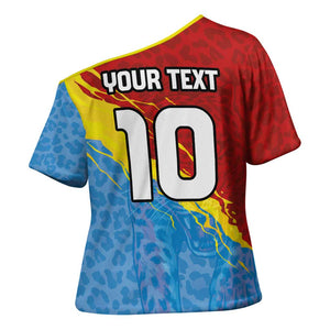 Custom DR Congo Leopards Football Cross Shoulder Shirt Abstract Leopard Pattern With National Colors And Crest
