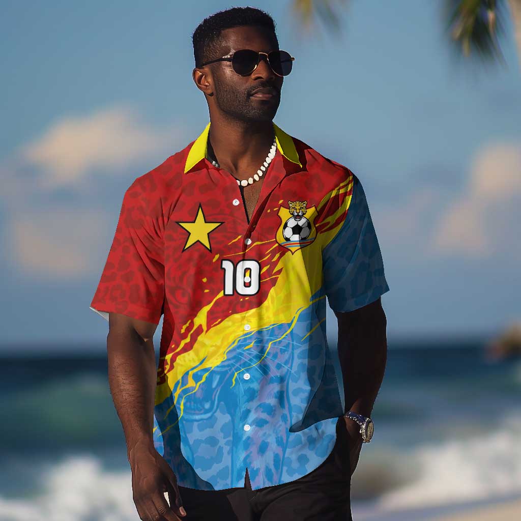 Custom DR Congo Leopards Football Hawaiian Shirt Abstract Leopard Pattern With National Colors And Crest