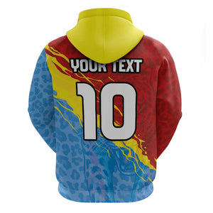 Custom DR Congo Leopards Football Hoodie Abstract Leopard Pattern With National Colors And Crest
