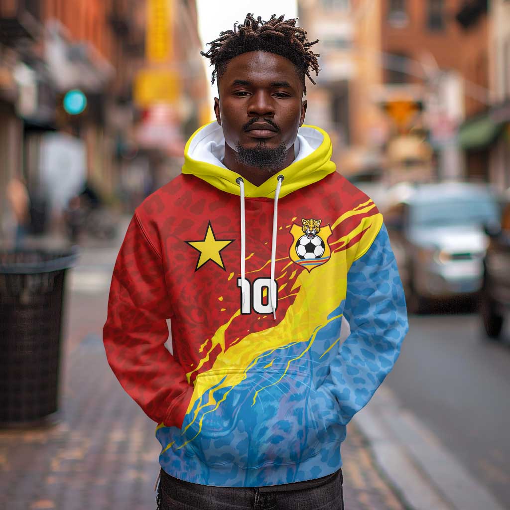 Custom DR Congo Leopards Football Hoodie Abstract Leopard Pattern With National Colors And Crest