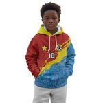 Custom DR Congo Leopards Football Kid Hoodie Abstract Leopard Pattern With National Colors And Crest