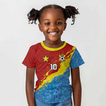 Custom DR Congo Leopards Football Kid T shirt Abstract Leopard Pattern With National Colors And Crest