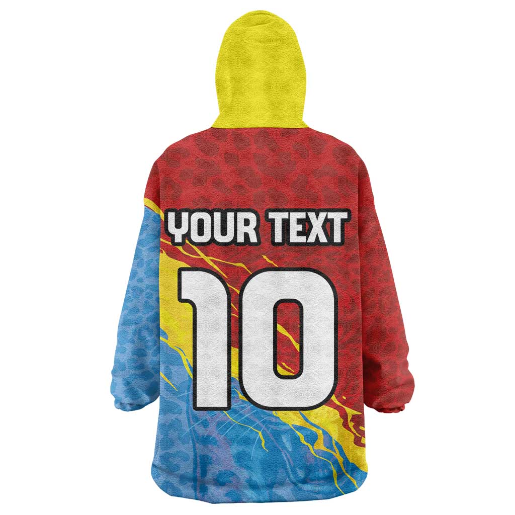 Custom DR Congo Leopards Football Kid Wearable Blanket Hoodie Abstract Leopard Pattern With National Colors And Crest