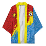 Custom DR Congo Leopards Football Kimono Abstract Leopard Pattern With National Colors And Crest
