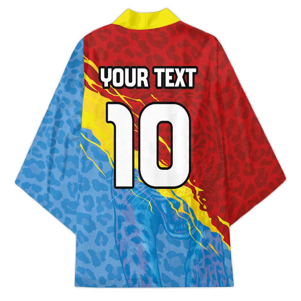 Custom DR Congo Leopards Football Kimono Abstract Leopard Pattern With National Colors And Crest