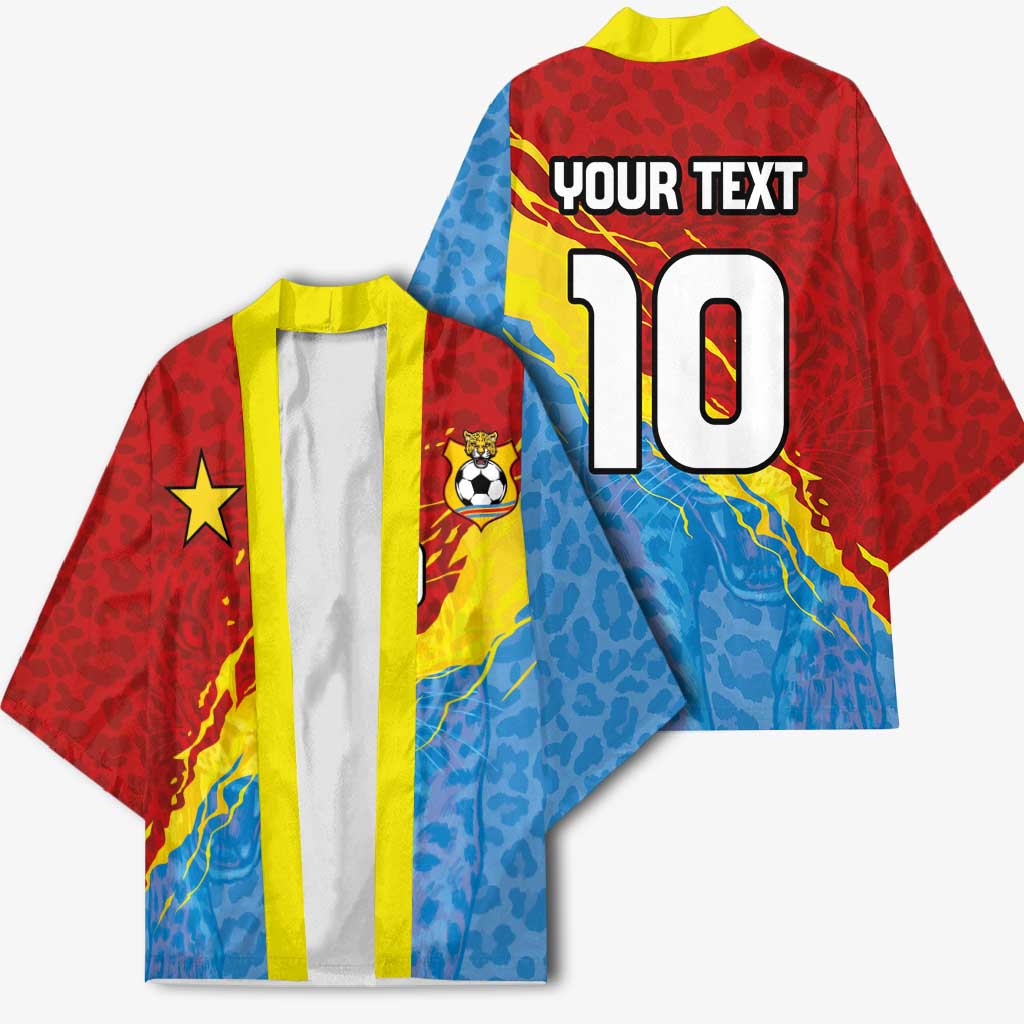 Custom DR Congo Leopards Football Kimono Abstract Leopard Pattern With National Colors And Crest