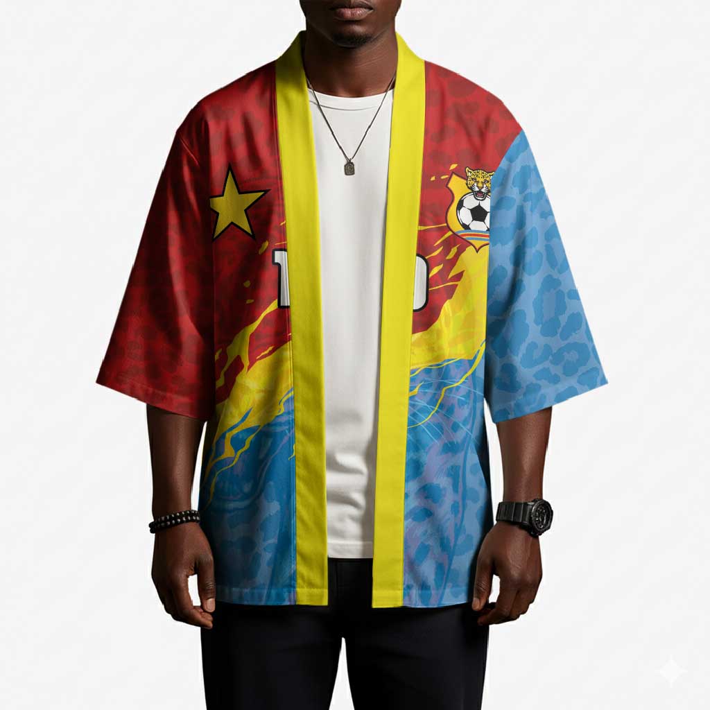 Custom DR Congo Leopards Football Kimono Abstract Leopard Pattern With National Colors And Crest