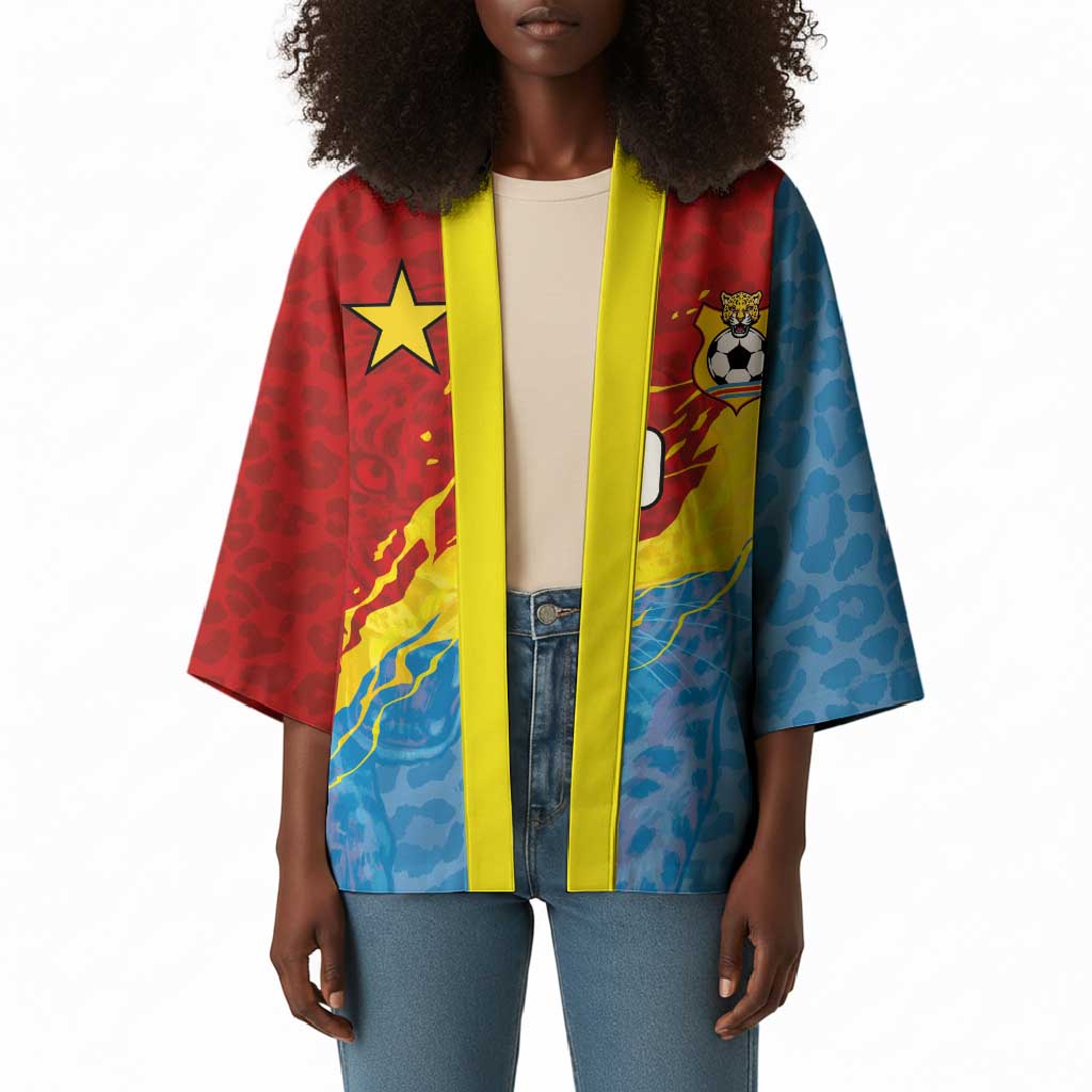 Custom DR Congo Leopards Football Kimono Abstract Leopard Pattern With National Colors And Crest
