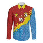 Custom DR Congo Leopards Football Long Sleeve Button Shirt Abstract Leopard Pattern With National Colors And Crest