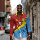 Custom DR Congo Leopards Football Long Sleeve Button Shirt Abstract Leopard Pattern With National Colors And Crest