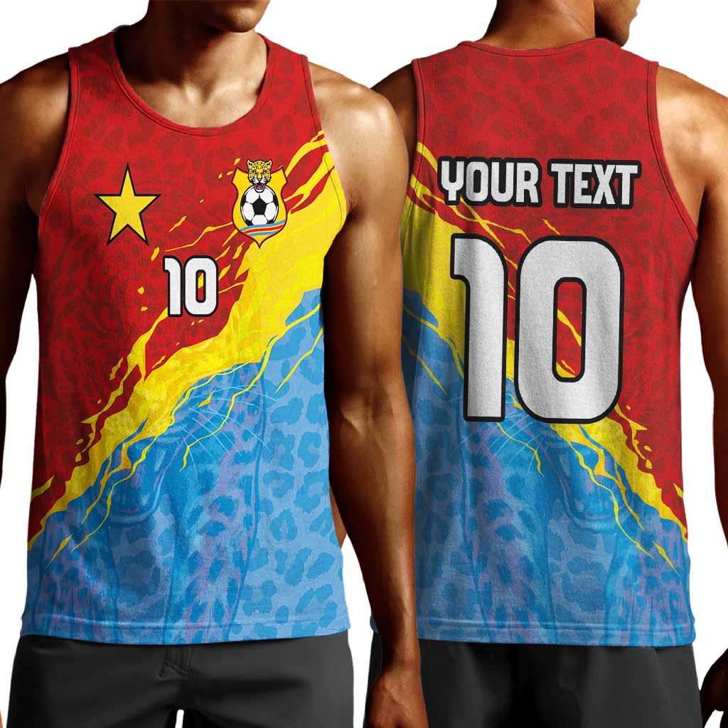 Custom DR Congo Leopards Football Men Tank Top Abstract Leopard Pattern With National Colors And Crest