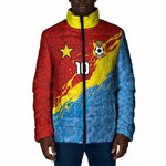 Custom DR Congo Leopards Football Padded Jacket Abstract Leopard Pattern With National Colors And Crest