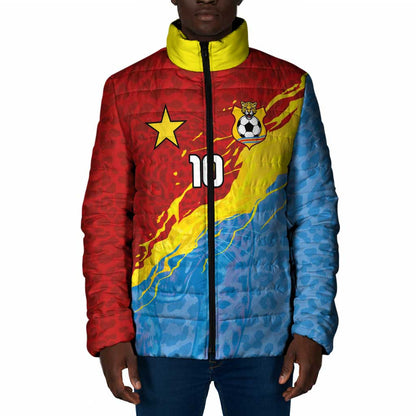 Custom DR Congo Leopards Football Padded Jacket Abstract Leopard Pattern With National Colors And Crest
