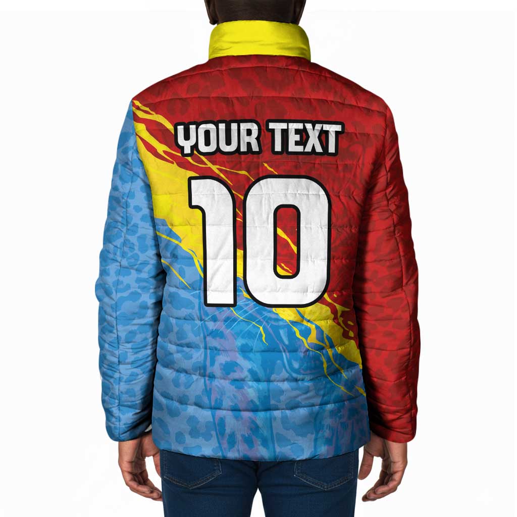 Custom DR Congo Leopards Football Padded Jacket Abstract Leopard Pattern With National Colors And Crest