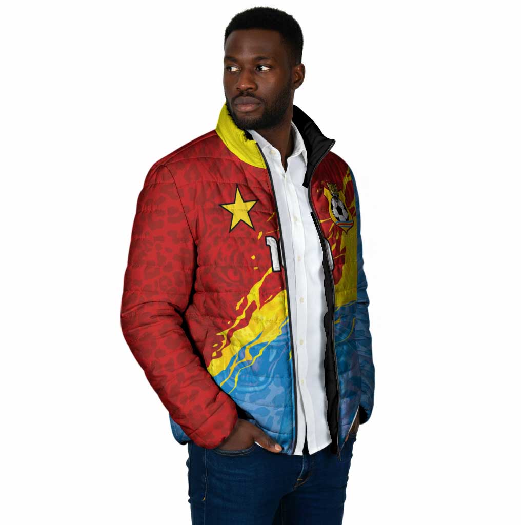 Custom DR Congo Leopards Football Padded Jacket Abstract Leopard Pattern With National Colors And Crest
