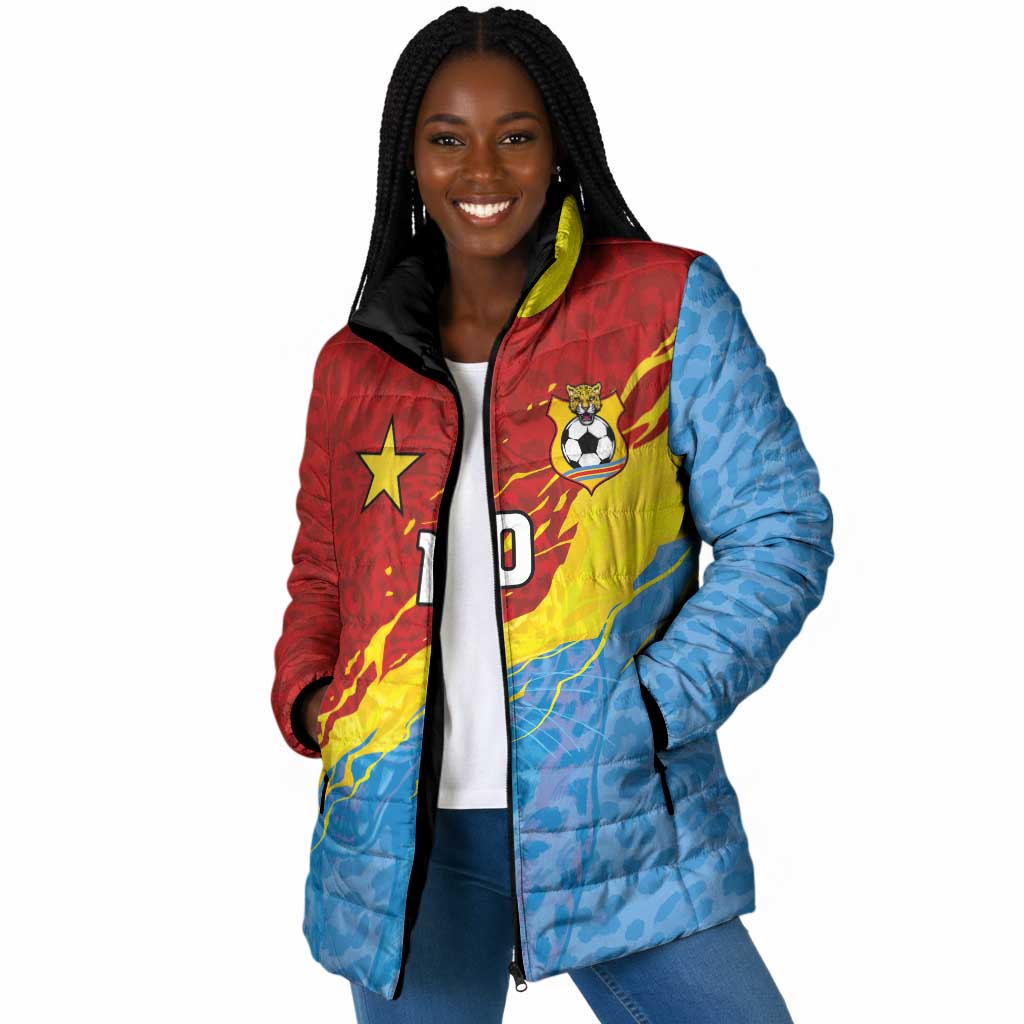 Custom DR Congo Leopards Football Padded Jacket Abstract Leopard Pattern With National Colors And Crest