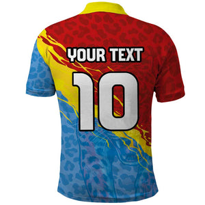 Custom DR Congo Leopards Football Polo Shirt Abstract Leopard Pattern With National Colors And Crest