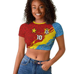 Custom DR Congo Leopards Football Raglan Cropped T shirt Abstract Leopard Pattern With National Colors And Crest