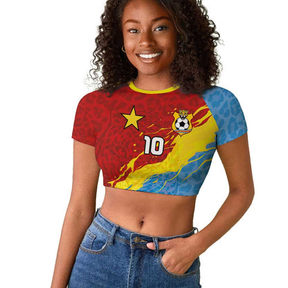 Custom DR Congo Leopards Football Raglan Cropped T shirt Abstract Leopard Pattern With National Colors And Crest
