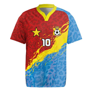 Custom DR Congo Leopards Football Rugby Jersey Abstract Leopard Pattern With National Colors And Crest