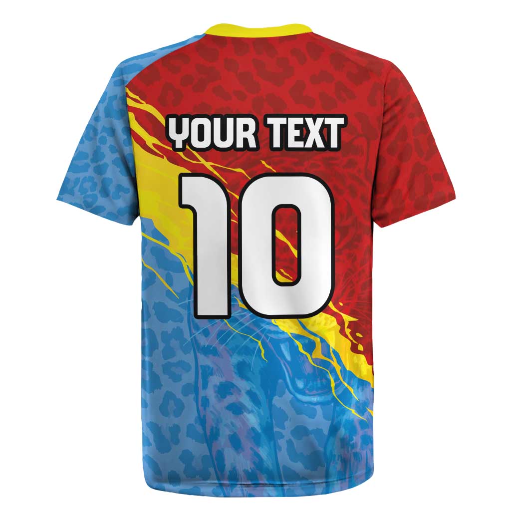 Custom DR Congo Leopards Football Rugby Jersey Abstract Leopard Pattern With National Colors And Crest