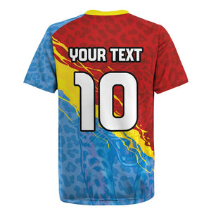Custom DR Congo Leopards Football Rugby Jersey Abstract Leopard Pattern With National Colors And Crest