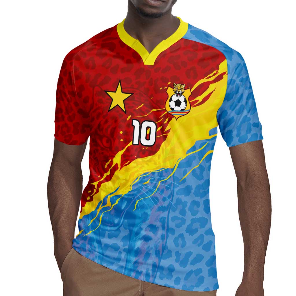 Custom DR Congo Leopards Football Rugby Jersey Abstract Leopard Pattern With National Colors And Crest