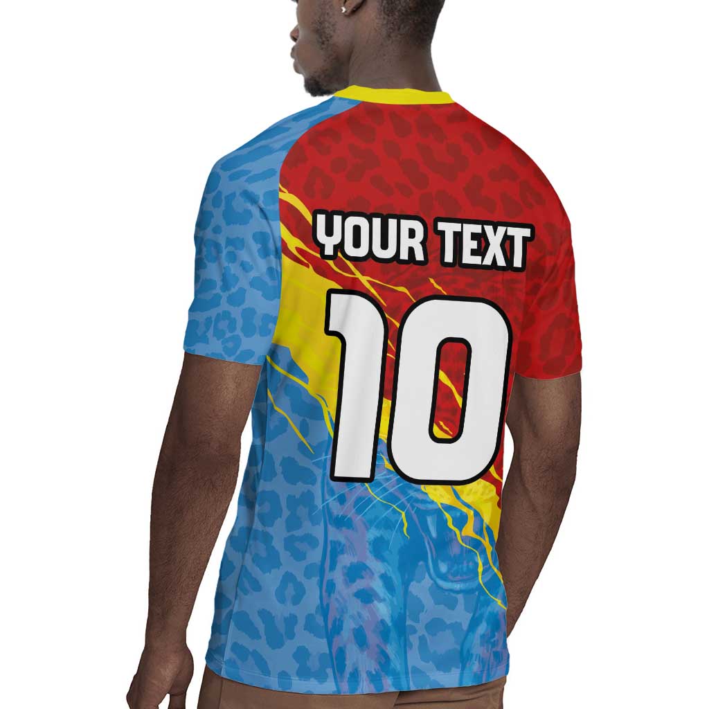 Custom DR Congo Leopards Football Rugby Jersey Abstract Leopard Pattern With National Colors And Crest