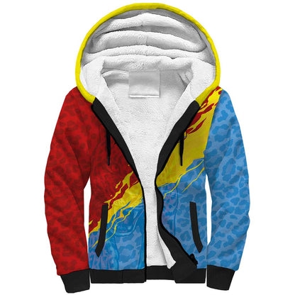Custom DR Congo Leopards Football Sherpa Hoodie Abstract Leopard Pattern With National Colors And Crest