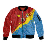 Custom DR Congo Leopards Football Sleeve Zip Bomber Jacket Abstract Leopard Pattern With National Colors And Crest