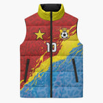 Custom DR Congo Leopards Football Sleeveless Puffer Jacket Abstract Leopard Pattern With National Colors And Crest