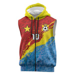 Custom DR Congo Leopards Football Sleeveless Zip Hoodie Abstract Leopard Pattern With National Colors And Crest