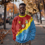 Custom DR Congo Leopards Football Sweatshirt Abstract Leopard Pattern With National Colors And Crest