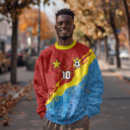 Custom DR Congo Leopards Football Sweatshirt Abstract Leopard Pattern With National Colors And Crest
