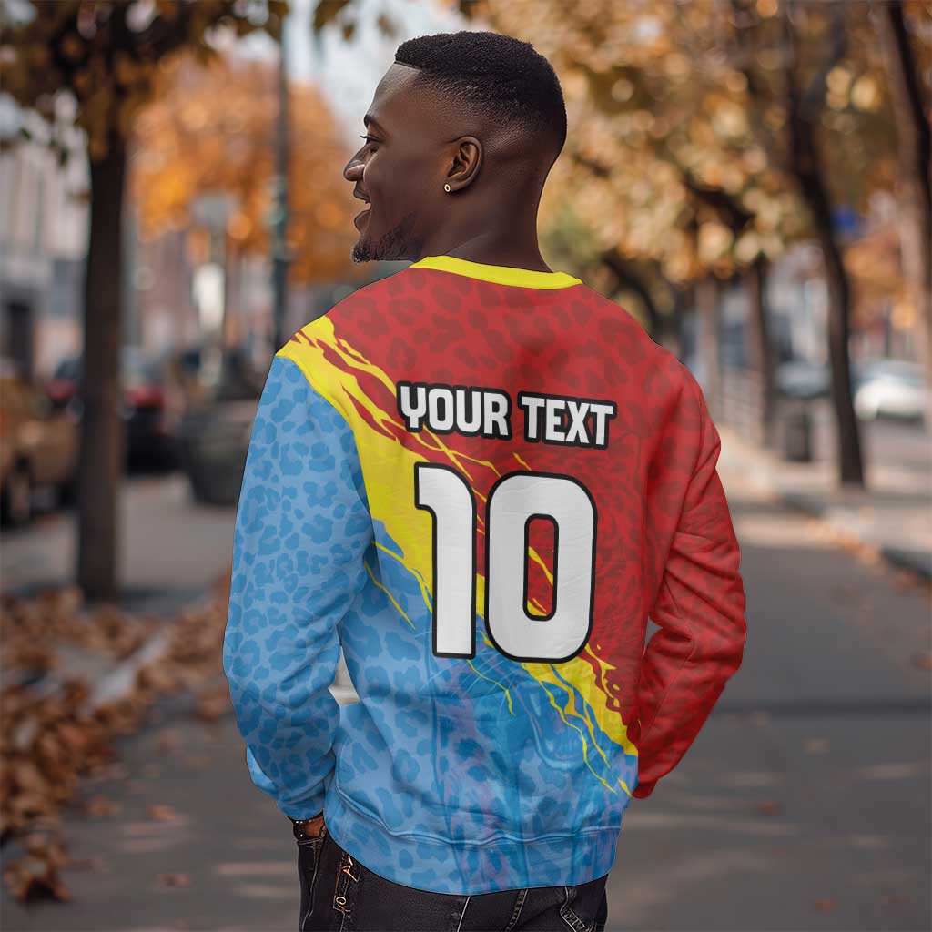 Custom DR Congo Leopards Football Sweatshirt Abstract Leopard Pattern With National Colors And Crest
