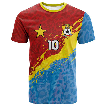 Custom DR Congo Leopards Football T shirt Abstract Leopard Pattern With National Colors And Crest