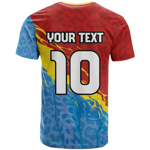 Custom DR Congo Leopards Football T shirt Abstract Leopard Pattern With National Colors And Crest