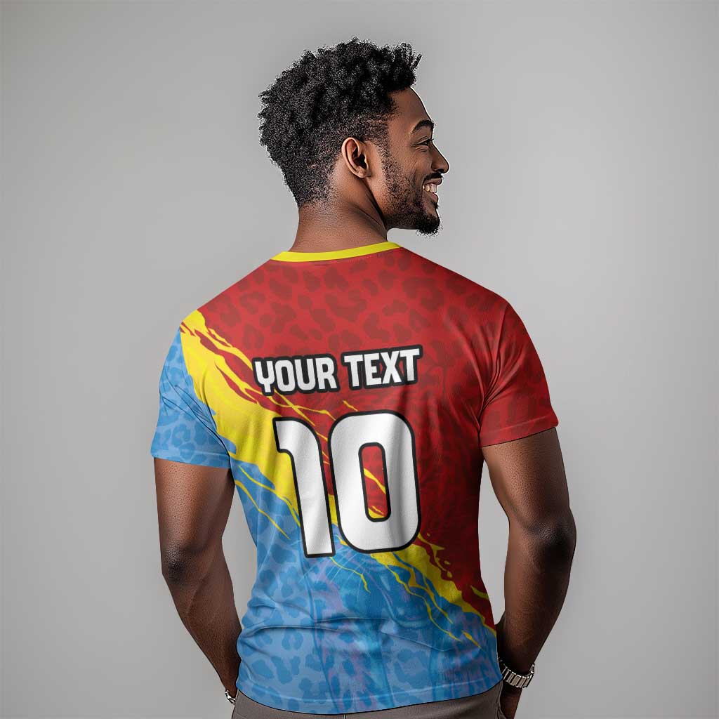 Custom DR Congo Leopards Football T shirt Abstract Leopard Pattern With National Colors And Crest