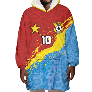 Custom DR Congo Leopards Football Wearable Blanket Hoodie Abstract Leopard Pattern With National Colors And Crest