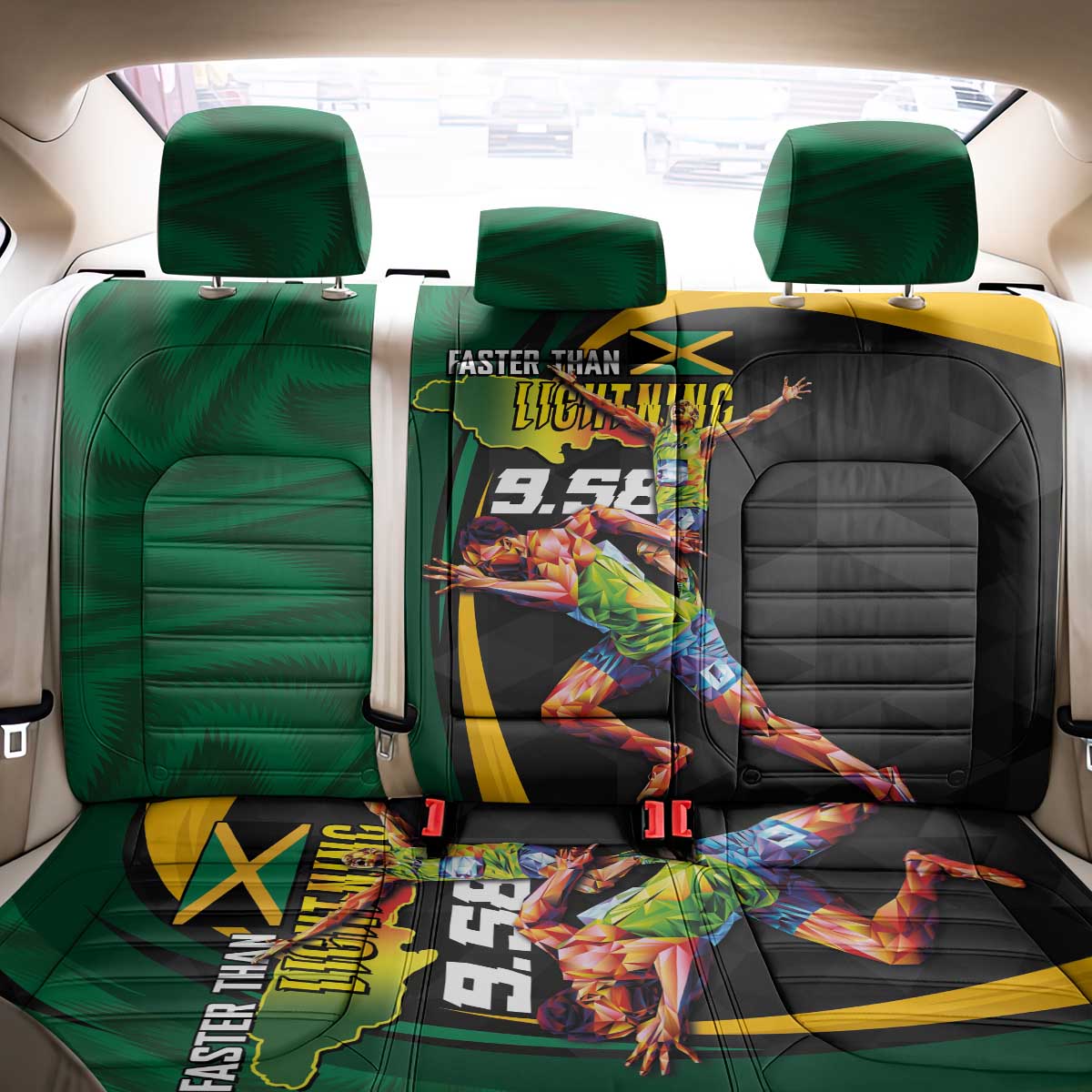 Proud of Jamaican Back Car Seat Cover Faster Than Lightning-9.58 Seconds - African Pride