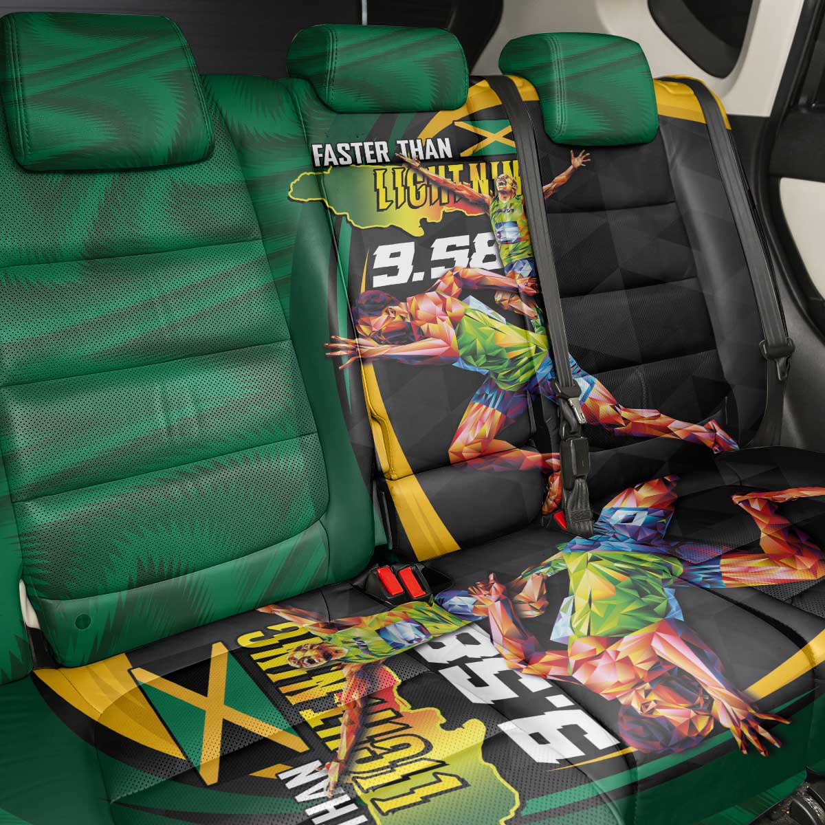 Proud of Jamaican Back Car Seat Cover Faster Than Lightning-9.58 Seconds - African Pride