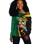 Proud of Jamaican Off Shoulder Sweater Faster Than Lightning-9.58 Seconds - African Pride