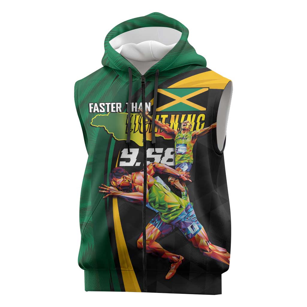 Proud of Jamaican Sleeveless Zip Hoodie Faster Than Lightning-9.58 Seconds - African Pride